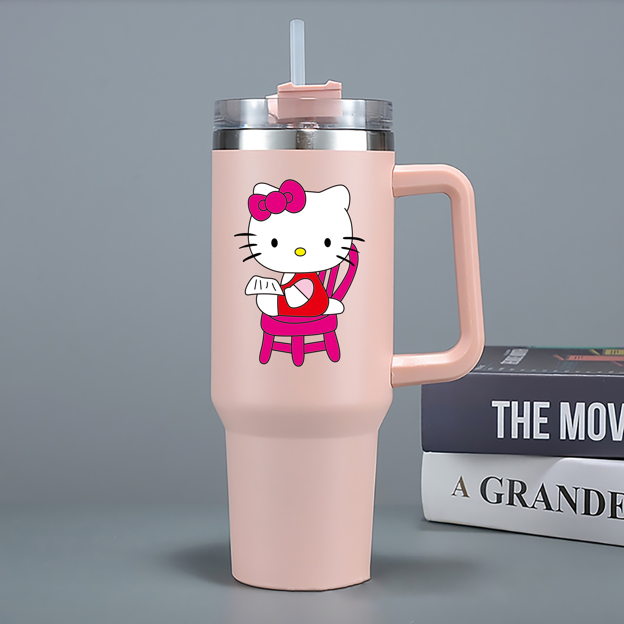 （画像用） Hello Kitty ハローキティ 1200mL車用タンブラー - クリスタルステッカー（プラスチックストロー付き）